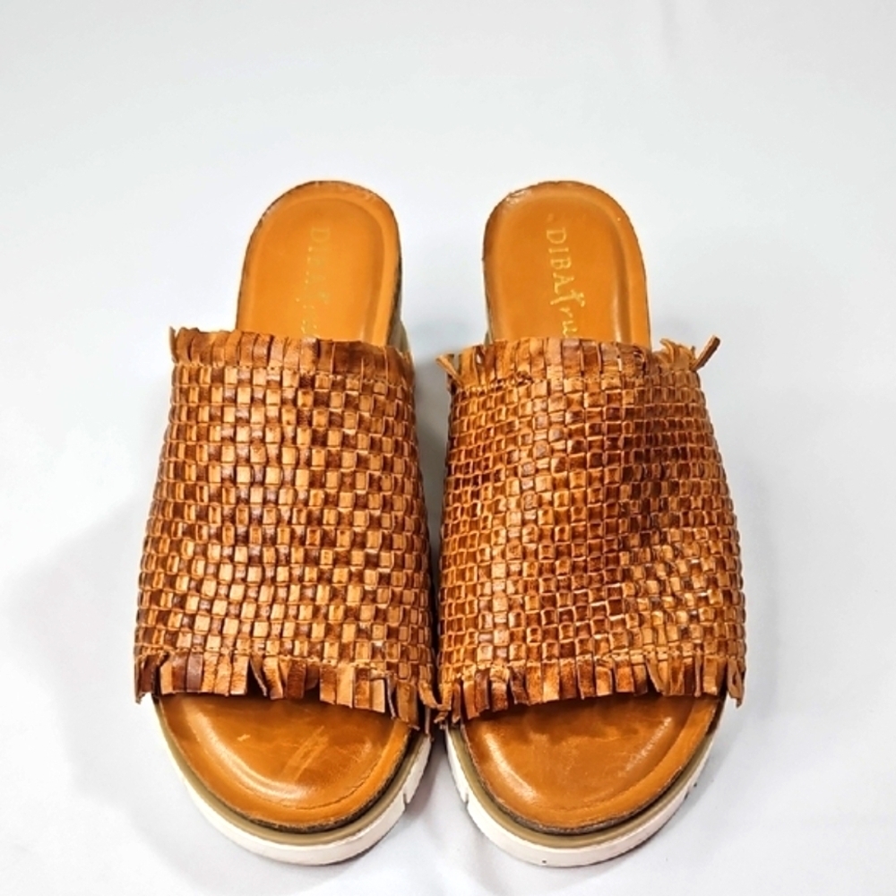 Diba Brown Woven Platform Leather Slide Sandals Size 8.5 - Picture 3 of 9